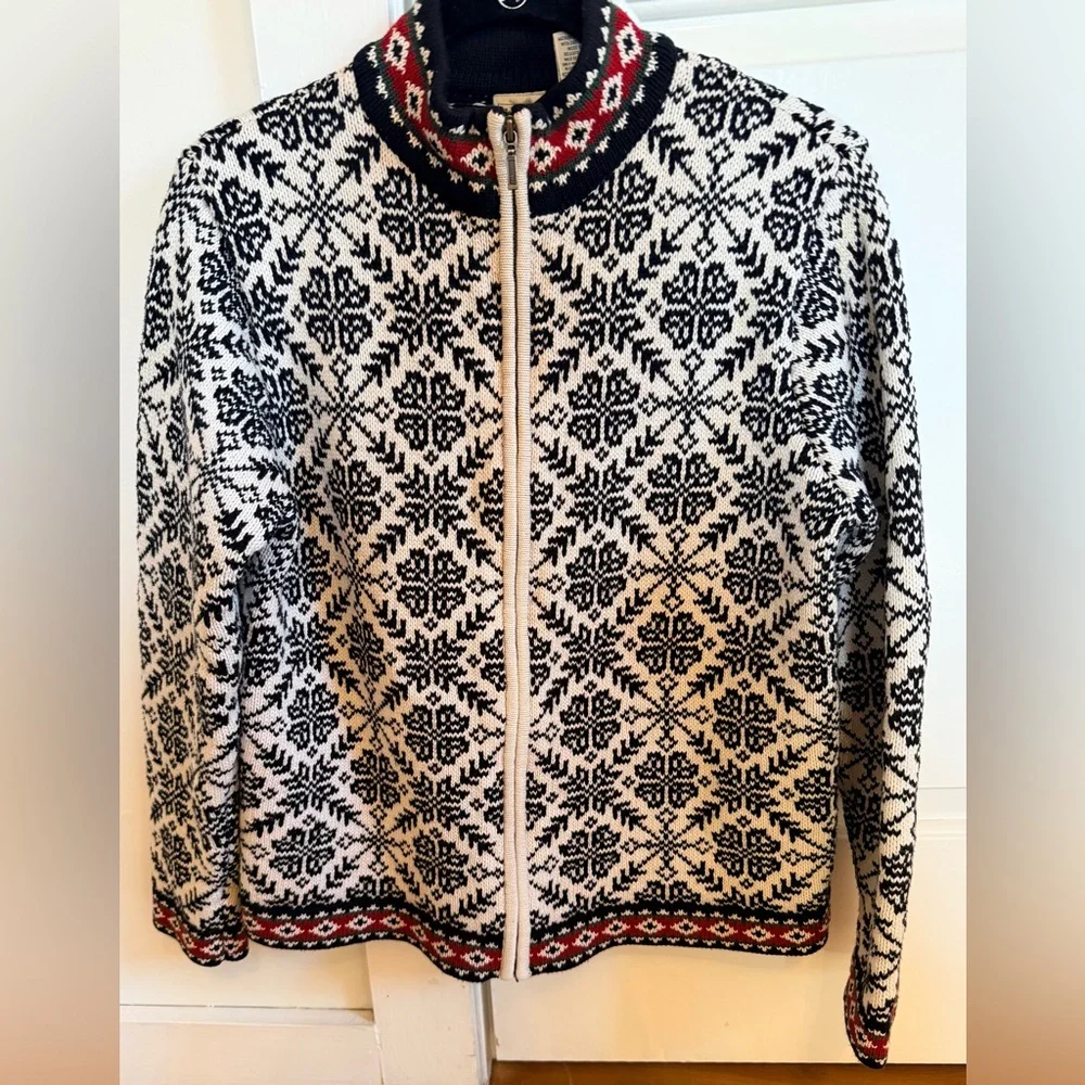 Vintage L.L. Bean Nordic Zip Sweater Women’s Large 100% Cotton - Picture 1 of 7